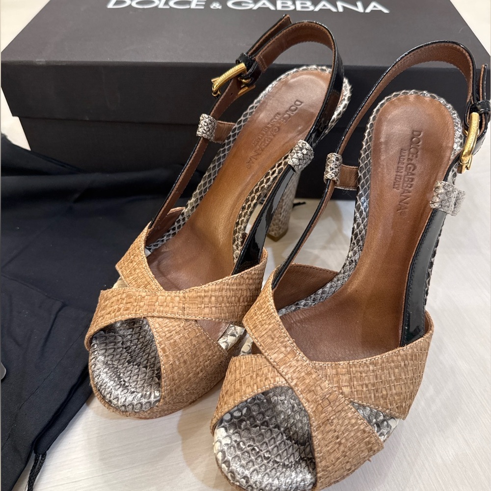 Dolce & Gabbana Raffia Python Heels 36.5 Spring Exotic Italy - Picture 3 of 9